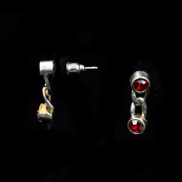 RED RHINESTONE DROP POST EARRINGS - JETSCR1 - Picture 4 of 4